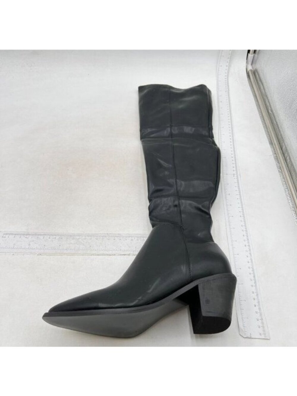 Womens Knee High Boots Pointed Toe High Chunky Heel Booties Black